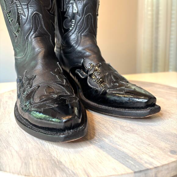 Lucchese Women's Black Leather Embellished Cowboy Cowgirl Boots US Size 6.5 - Picture 5 of 13